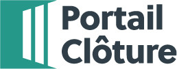 Logo de Portail Clôture avec texte en gras et icône de portail stylisée.
